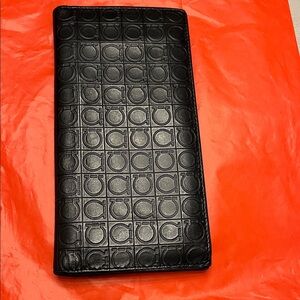 Ferragamo Black Gancini Embossed Leather Bifold Wallet